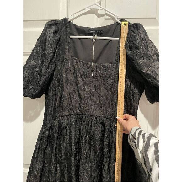 NWOT Endless Rose Texture Floral Organza Black Puff Sleeve Mini Dress Large - Picture 10 of 16